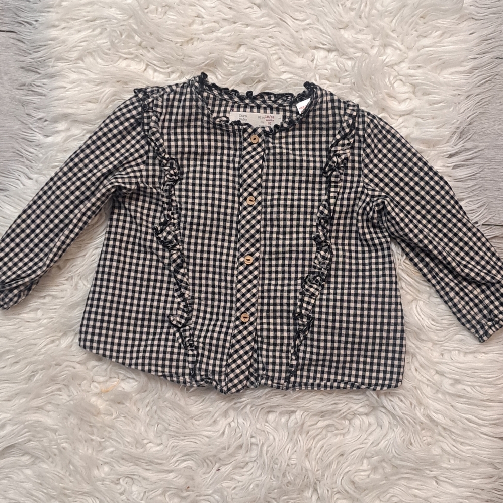 EUC Zara Baby Girl Black and White Checkered Dress Shirt